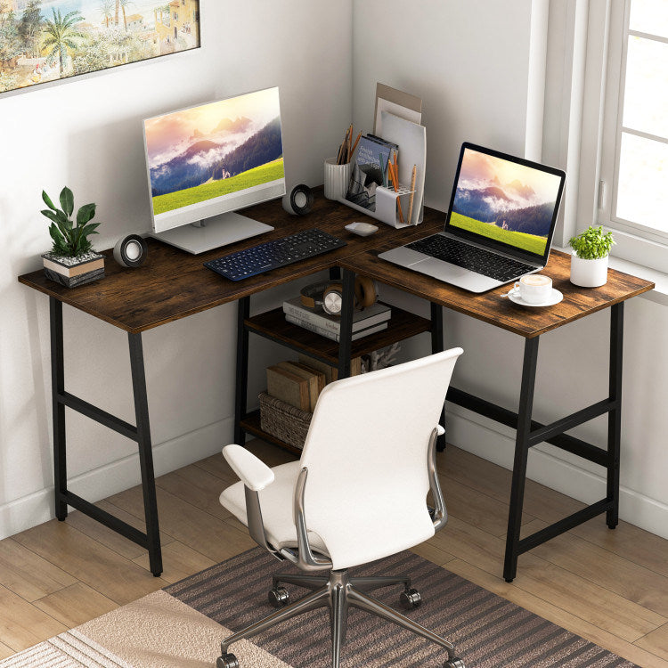 L-Shaped Corner Computer Desk with Storage Shelves