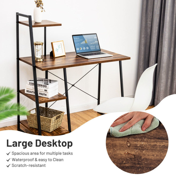 Compact Computer Desk Workstation with 4 Tier Shelves for Home and Office