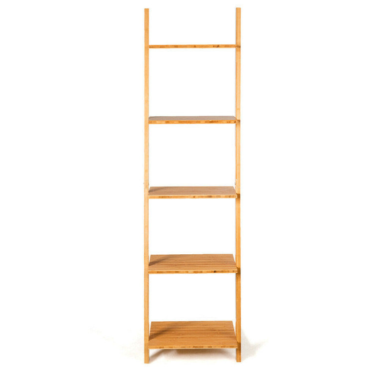 5-Tier Modern Bamboo Wall-Leaning Display Ladder Bookshel