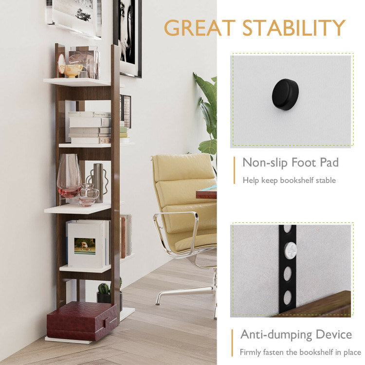 5-Tier Freestanding Bookshelf with Anti-Toppling Device