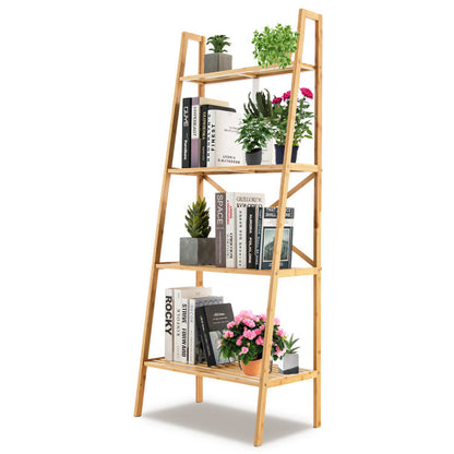 58 Inch 4-Tier Bamboo Ladder Bookshelf