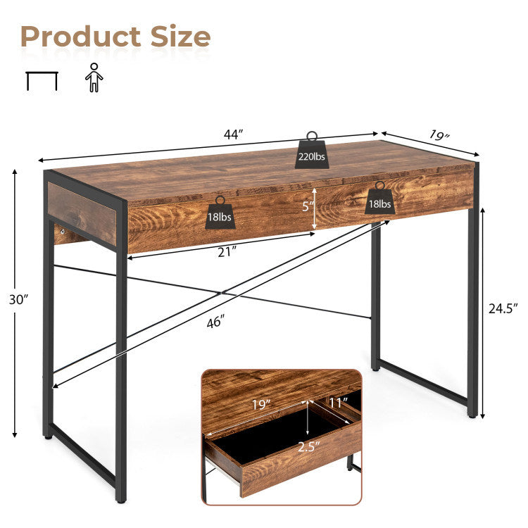 2-Drawer Home Office Desk with Steel Frame