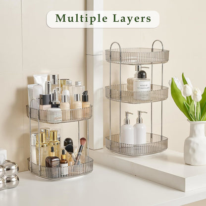 Square Rotating Makeup Organizer Bathroom Counter Organizer for Perfume Skincare Cosmetics - 2-tier