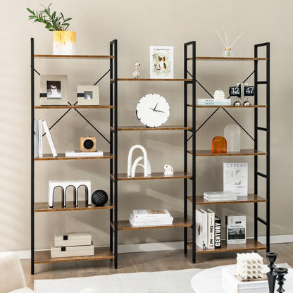 Large Triple Wide Floor Standing Bookcase Display Shelf with Metal Frame