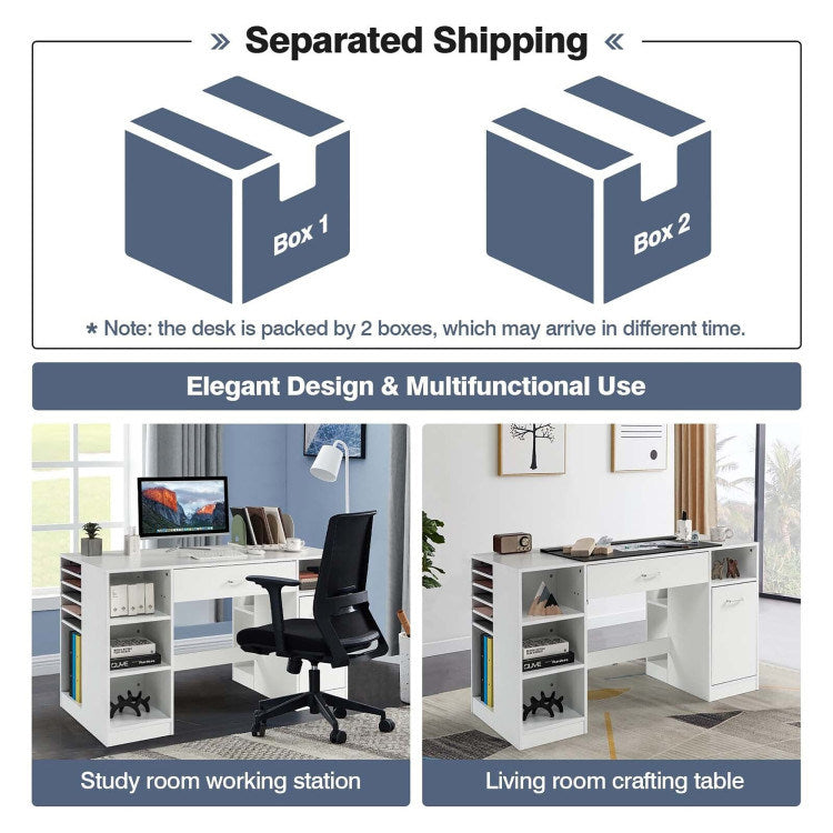 Sewing Craft Table Home Office Computer Desk with Storage Shelves and Drawer