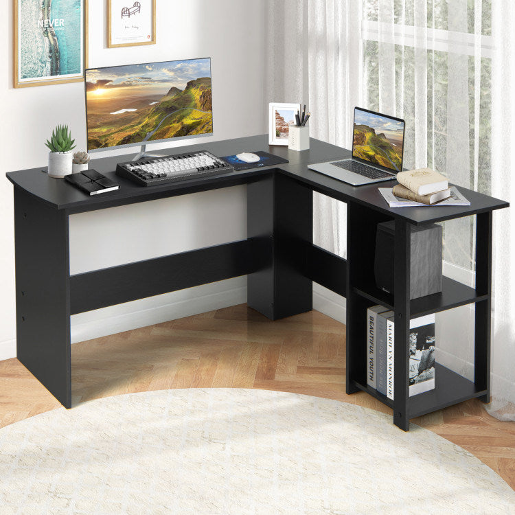 L Shaped Corner Computer Desk with Storage Shelves