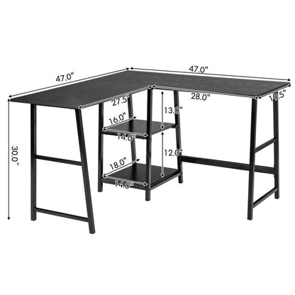 L-Shaped Corner Computer Desk with Storage Shelves