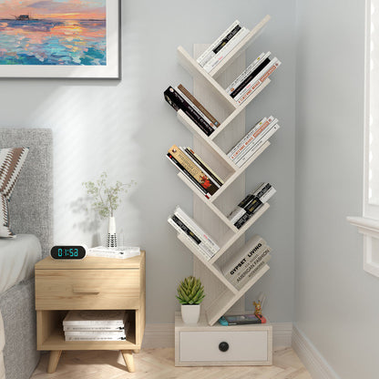 10-Tier Tree Bookshelf with Drawer and Anti-Tipping Kit