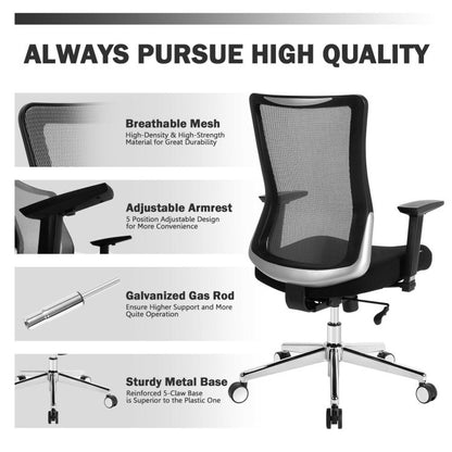 Ergonomic Mesh Office Chair Sliding Seat Height Adjustable with Armrest