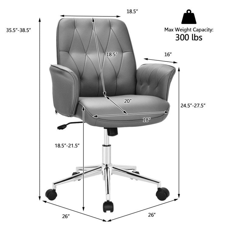 Modern Home Office Leisure Chair PU Leather Adjustable Swivel with Armrest