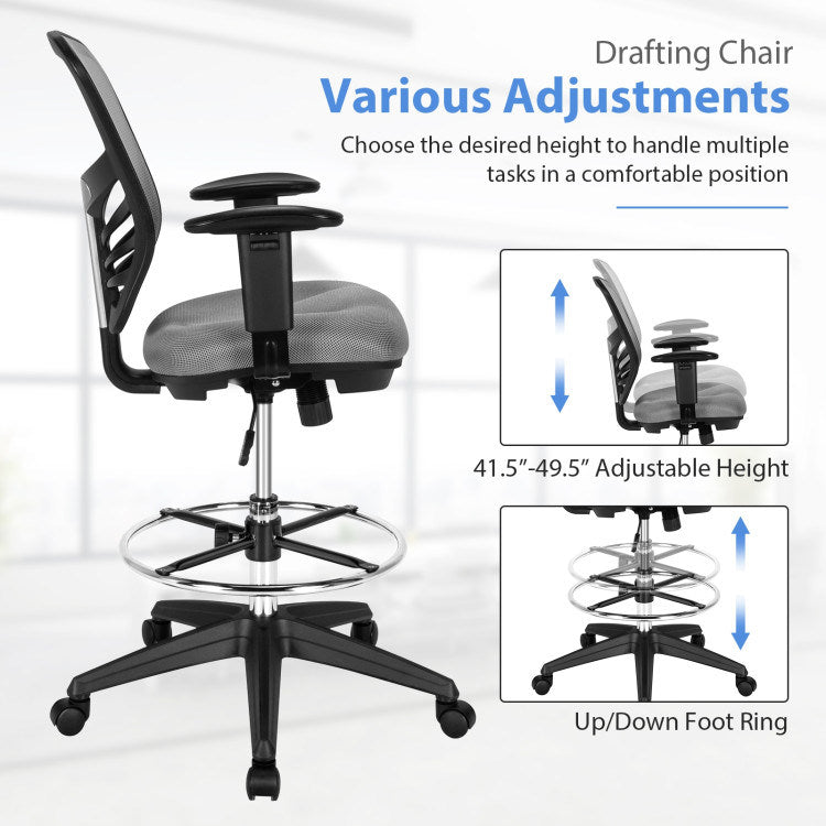 Mesh Drafting Chair Office Chair with Adjustable Armrests and Foot-Ring