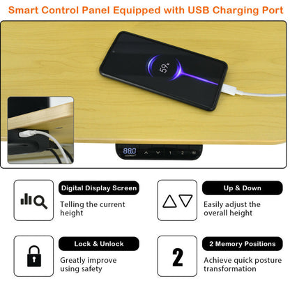 48-Inch Electric Standing Adjustable Desk with Control Panel and USB Port