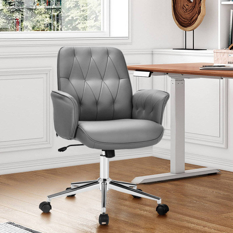 Modern Home Office Leisure Chair PU Leather Adjustable Swivel with Armrest