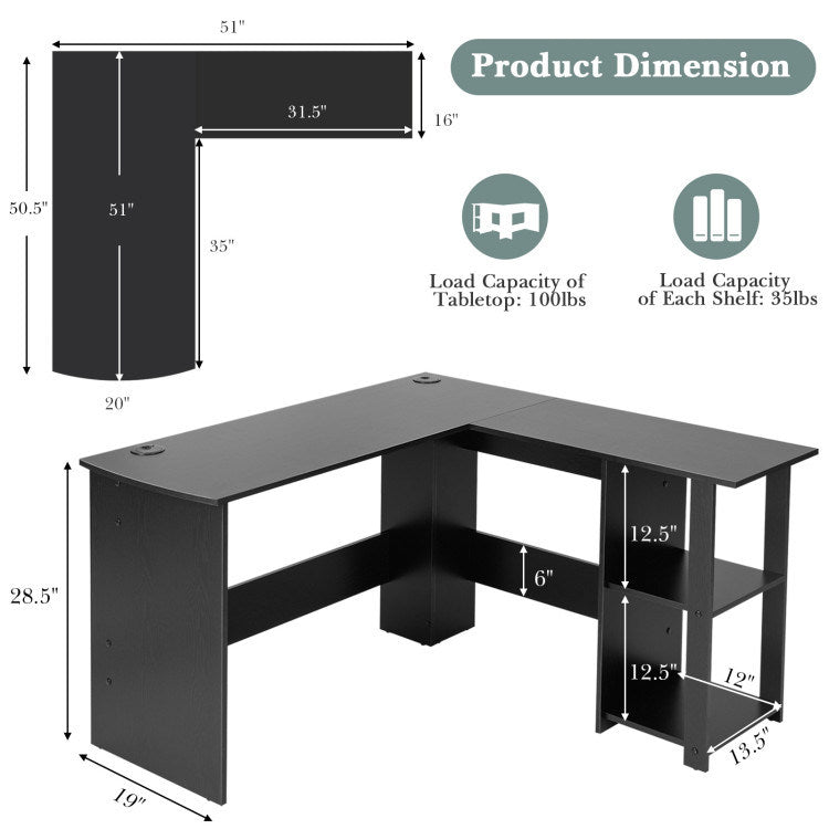 L Shaped Corner Computer Desk with Storage Shelves