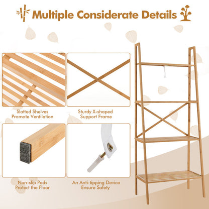 58 Inch 4-Tier Bamboo Ladder Bookshelf