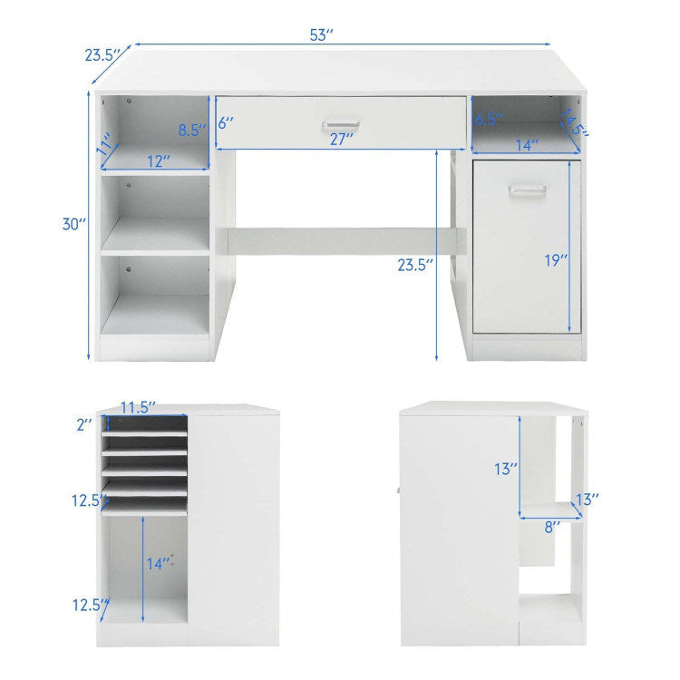 Sewing Craft Table Home Office Computer Desk with Storage Shelves and Drawer