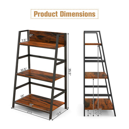 3-Tier Ladder Industrial Bookshelf with Metal Frame