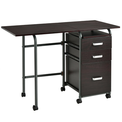 Home Office Folding Computer Laptop Desk Wheeled with 3 Drawers