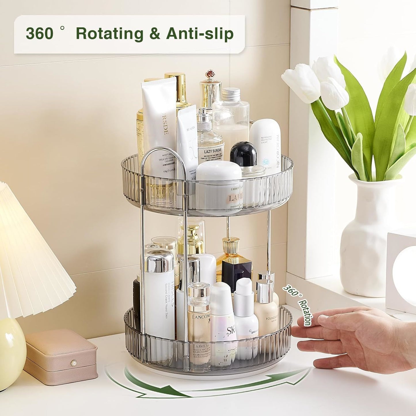 Rotating Makeup Organizer Acrylic Perfume Organizer Clear Skincare Organizer Cosmetics Organizer for Vanity Countertop