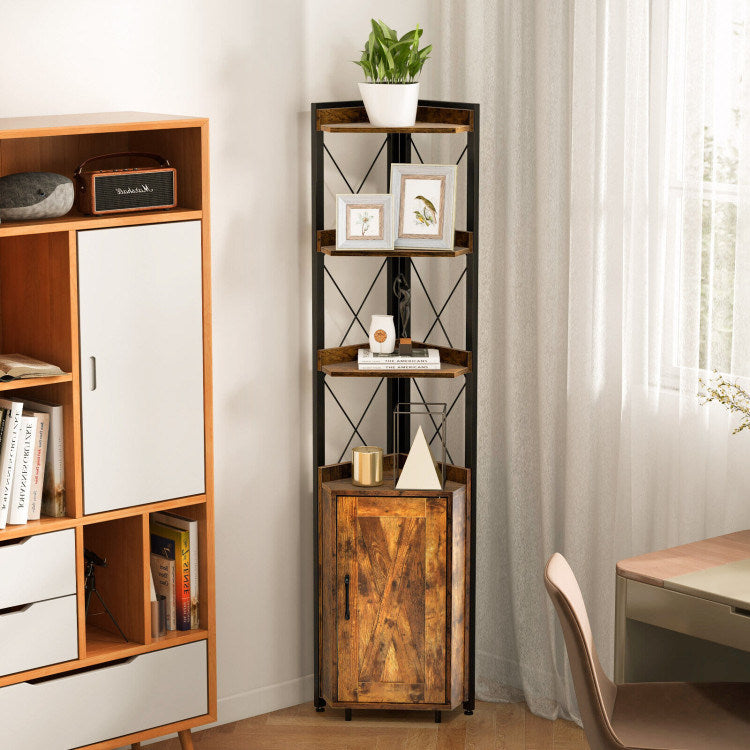 Tall Corner Storage Cabinet with 3-Tier Shelf and Enclosed Cabinet