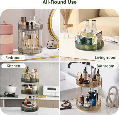 Square Rotating Makeup Organizer Bathroom Counter Organizer for Perfume Skincare Cosmetics - 2-tier