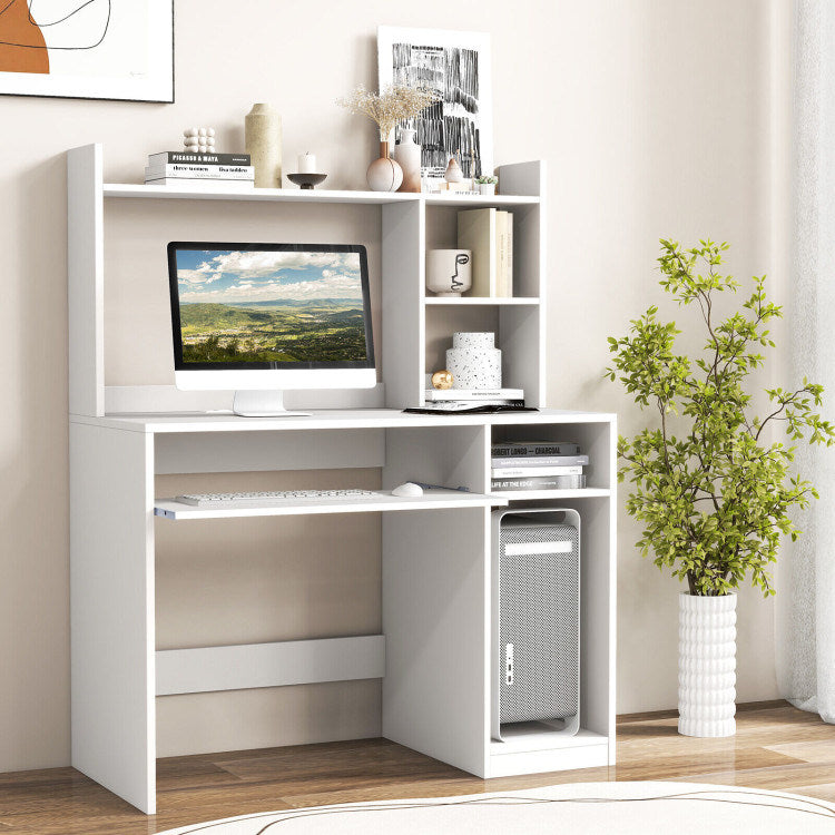 Home Office Computer Desk with Bookcase Keyboard Tray and CPU Stand