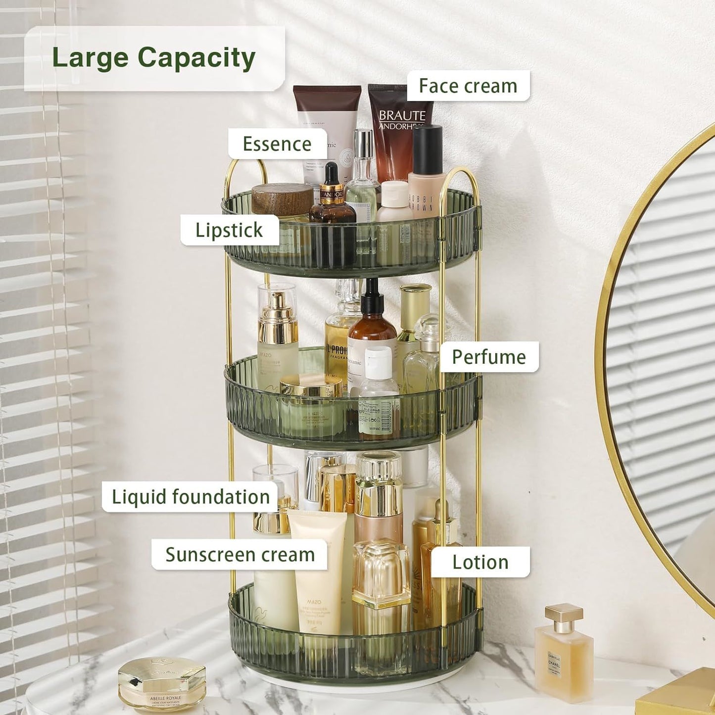 Rotating Makeup Organizer Acrylic Perfume Organizer Clear Skincare Organizer Cosmetics Organizer for Vanity Countertop