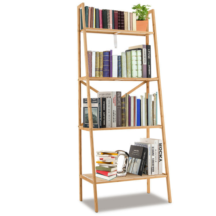 58 Inch 4-Tier Bamboo Ladder Bookshelf