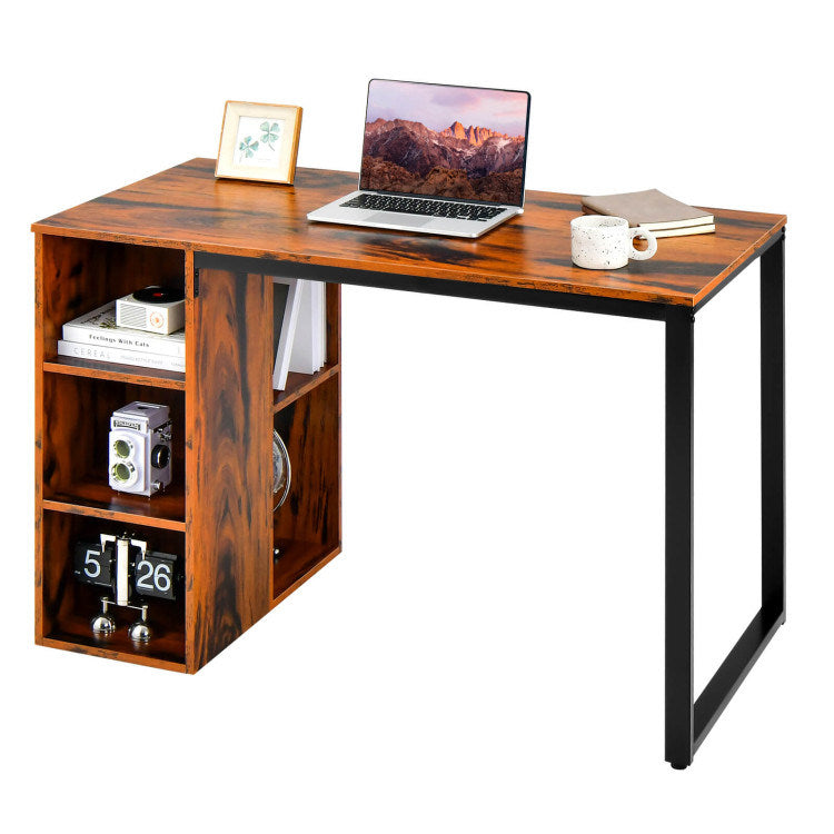 Computer Desk with 5 Side Shelves and Metal Frame