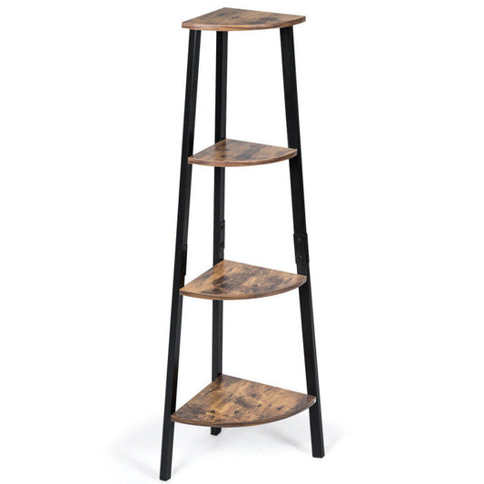 4-Tier Industrial Metal Frame Corner Bookcase