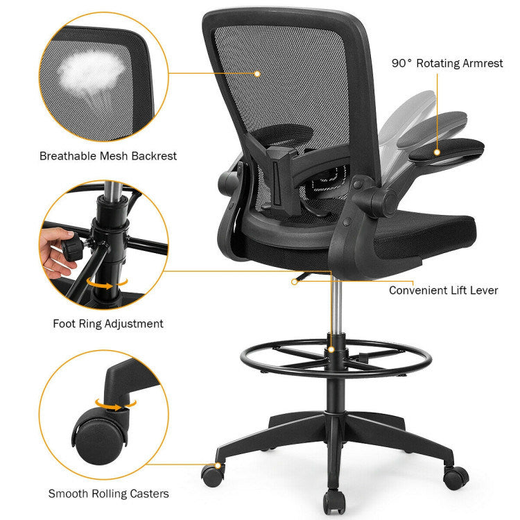 Height Adjustable Drafting Chair with Flip Up Arms