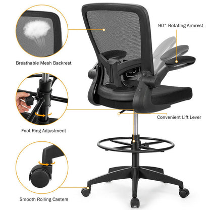 Height Adjustable Drafting Chair with Flip Up Arms