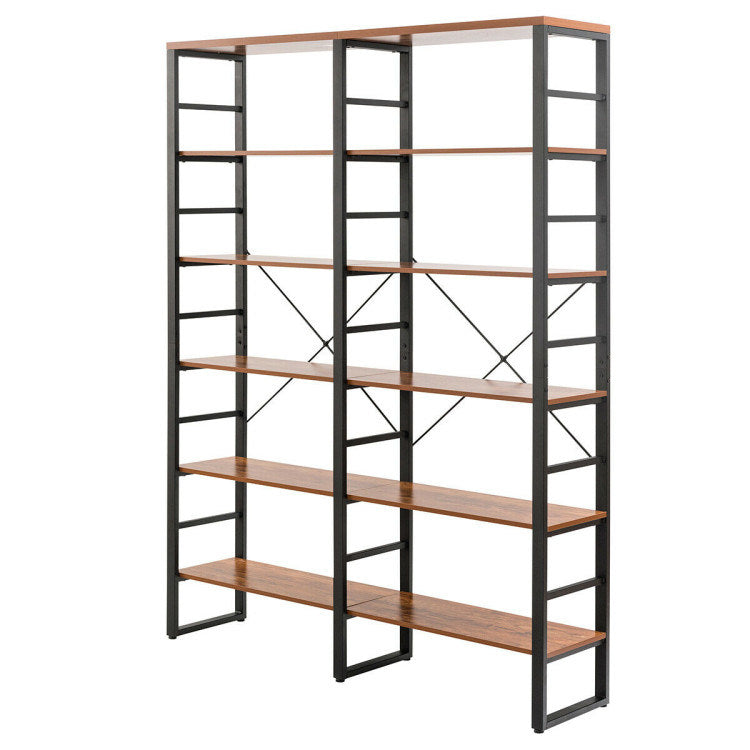 80 Inch Freestanding Industrial Double Wide 6-Shelf Bookcase