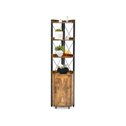 Tall Corner Storage Cabinet with 3-Tier Shelf and Enclosed Cabinet