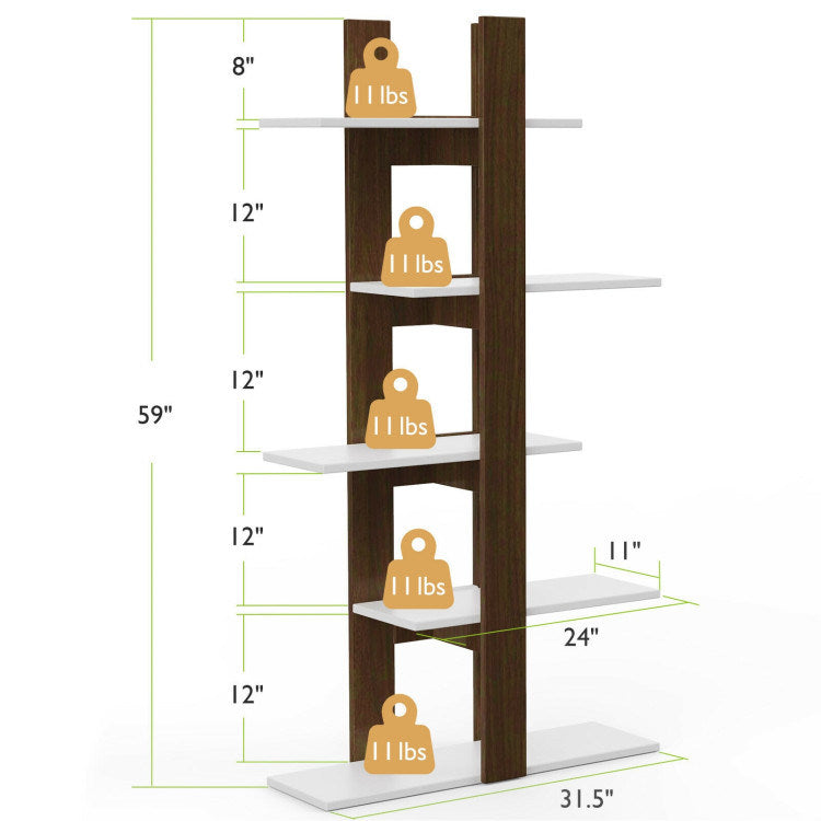 5-Tier Freestanding Bookshelf with Anti-Toppling Device