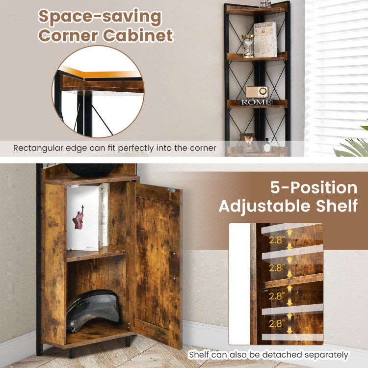 Tall Corner Storage Cabinet with 3-Tier Shelf and Enclosed Cabinet