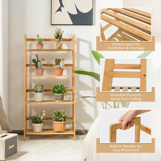 4-Tier Bamboo Bookshelf Ladder Shelf Plant Stand Rack