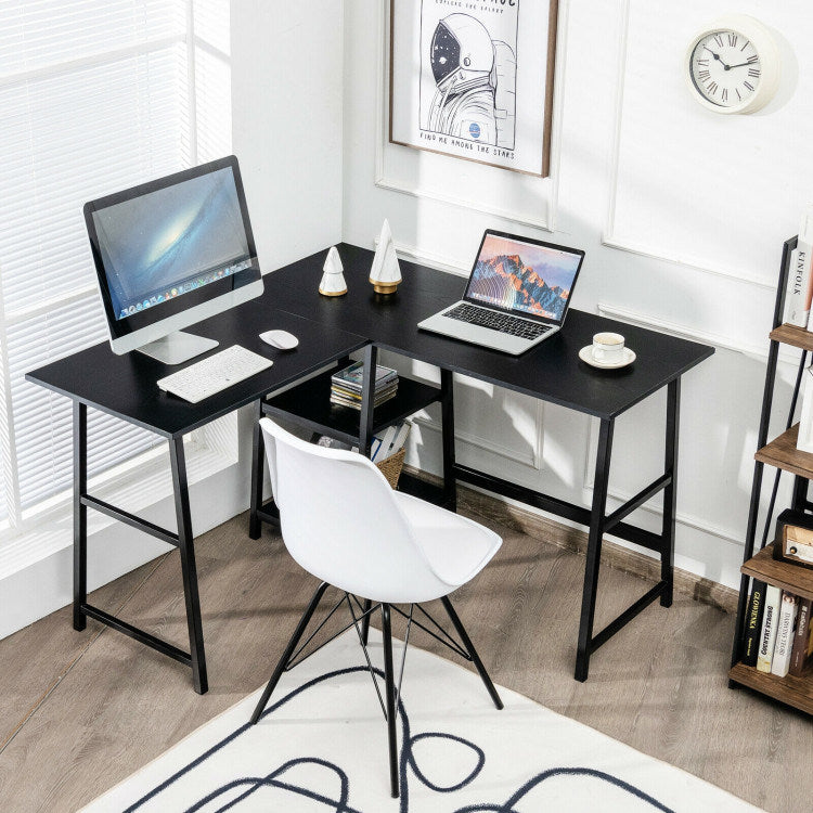 L-Shaped Corner Computer Desk with Storage Shelves