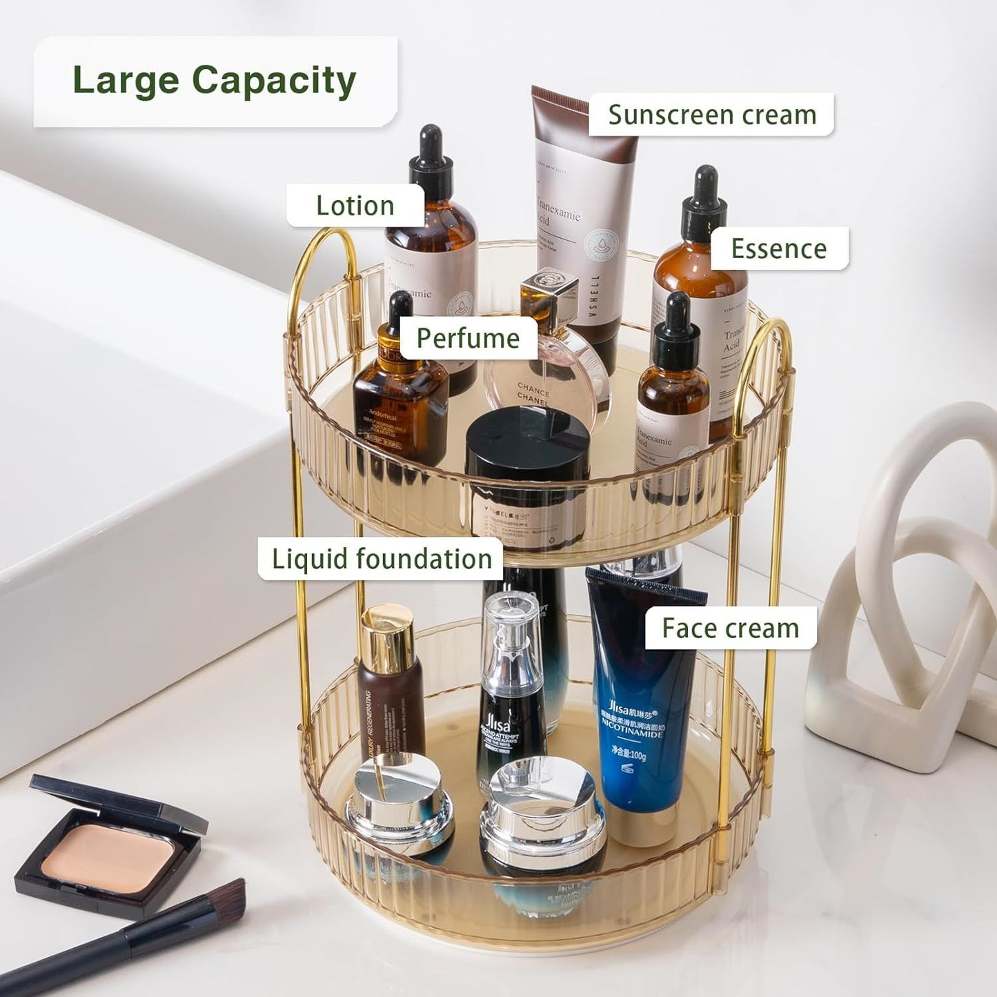 Rotating Makeup Organizer Acrylic Perfume Organizer Clear Skincare Organizer Cosmetics Organizer for Vanity Countertop