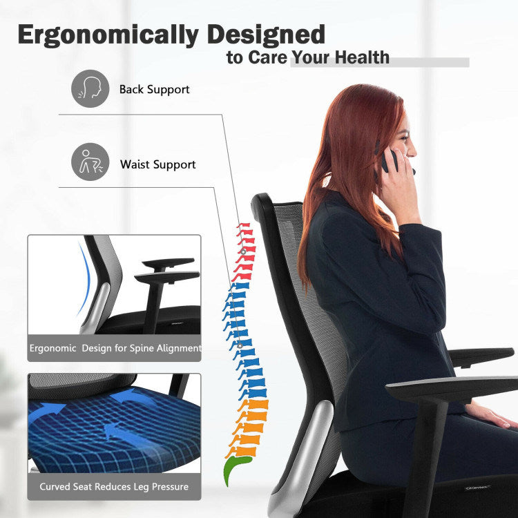 Ergonomic Mesh Office Chair Sliding Seat Height Adjustable with Armrest