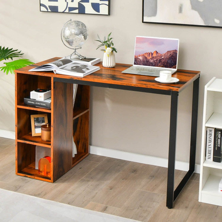 Computer Desk with 5 Side Shelves and Metal Frame