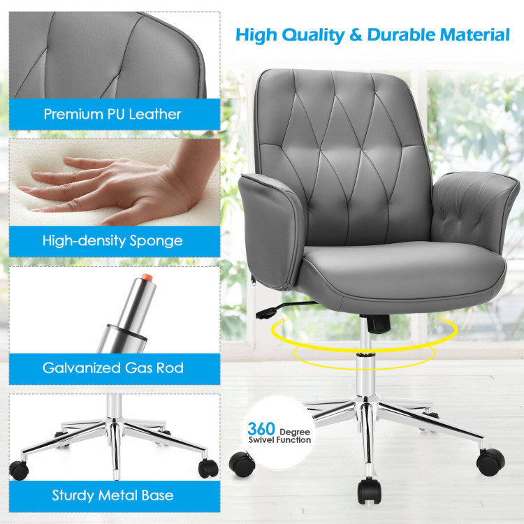 Modern Home Office Leisure Chair PU Leather Adjustable Swivel with Armrest