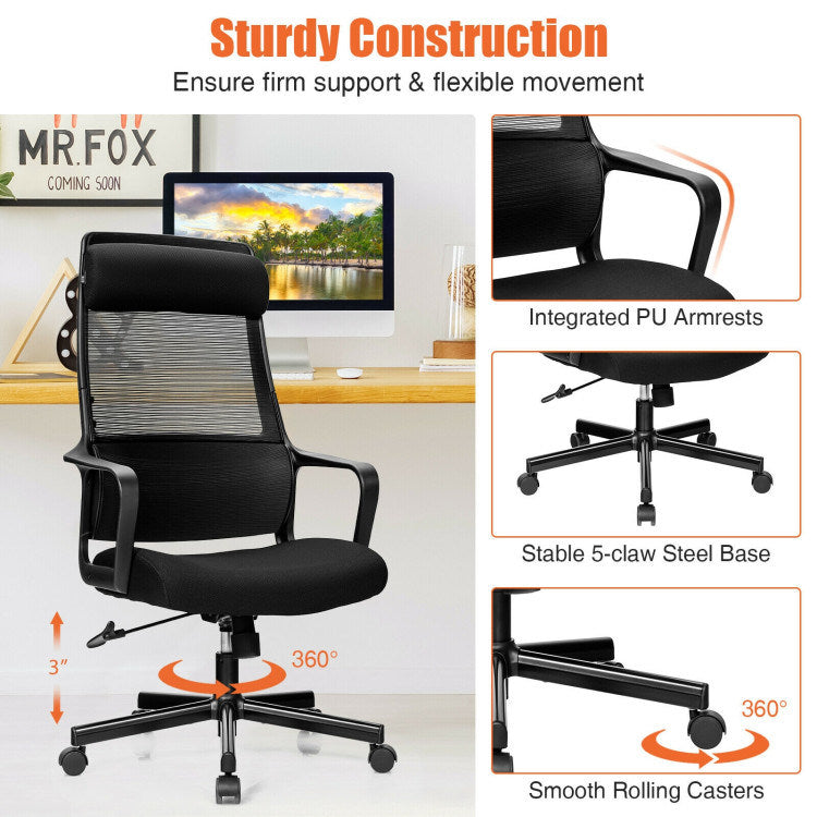 High Back Mesh Office Chair with Heating Headrest