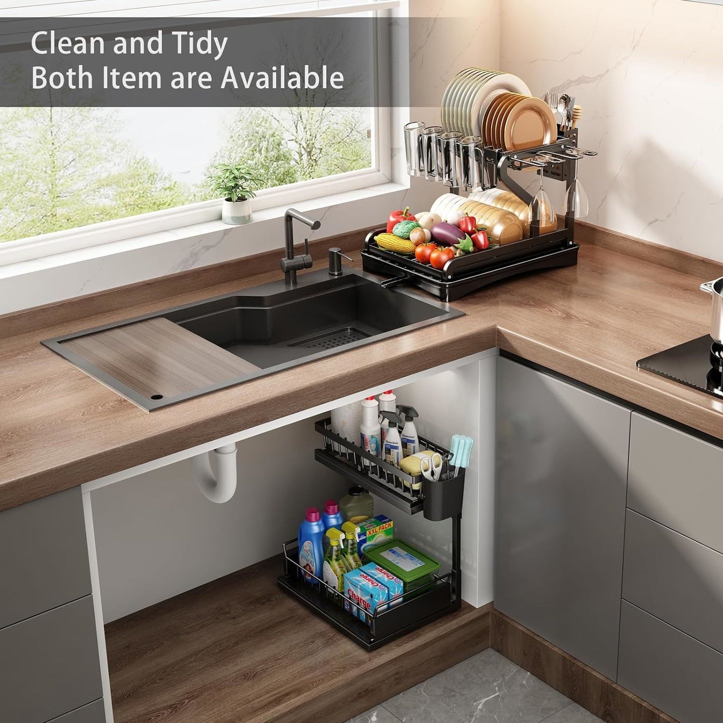 Double Sliding Metal Under Sink Organizer L Shape