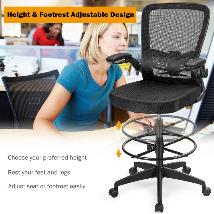 Height Adjustable Drafting Chair with Flip Up Arms