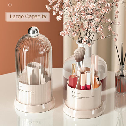 Makeup Brush Holder Organizer with Lid Rotating Makeup Organizer Clear Lipstick Organizer with Cover Dustproof Eyeliners Display Case for Vanity