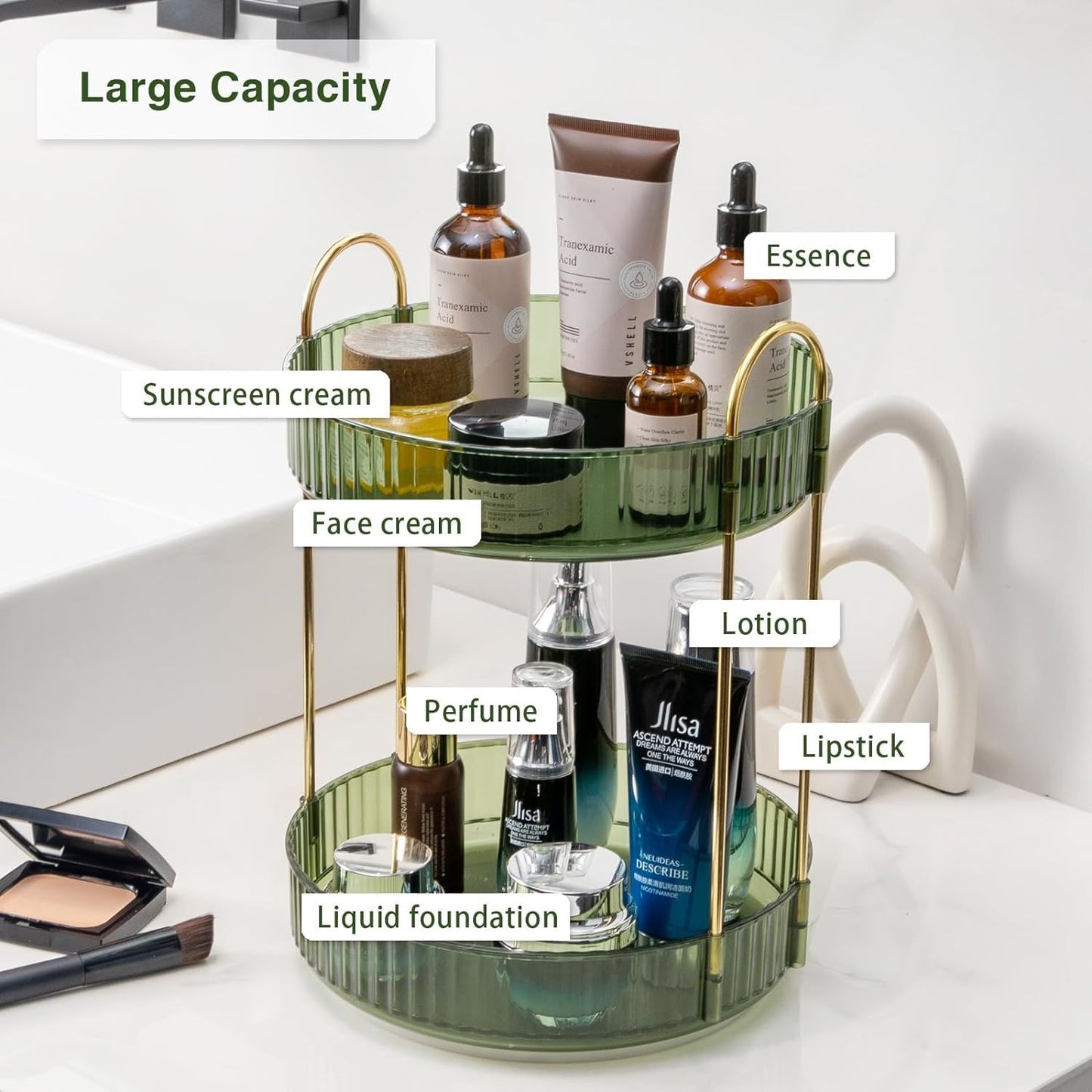 Rotating Makeup Organizer Acrylic Perfume Organizer Clear Skincare Organizer Cosmetics Organizer for Vanity Countertop