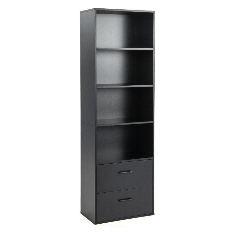 6-Tier Tall Freestanding Bookshelf with 4 Open Shelves and 2 Drawers