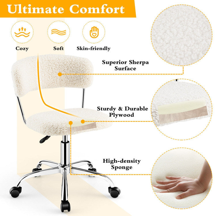 Computer Desk Chair Adjustable Sherpa Office Chair Swivel Vanity Chair