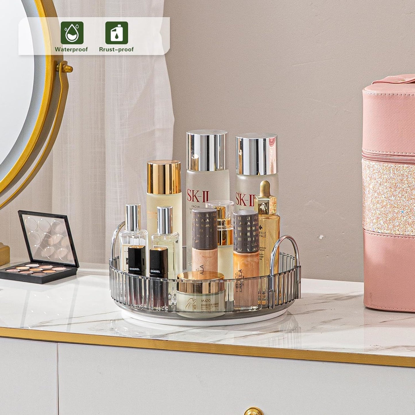 Rotating Makeup Organizer Acrylic Perfume Organizer Clear Skincare Organizer Cosmetics Organizer for Vanity Countertop